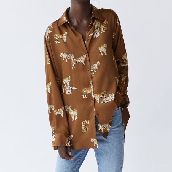 NWT Zara retro animal print satin blouse/top - Picture 7 of 16